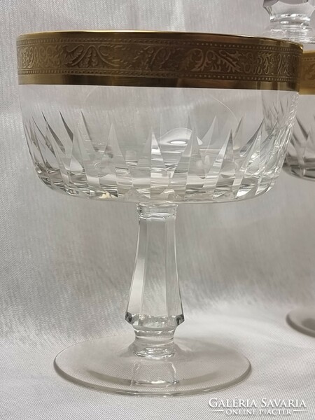 Kk zwiesel 5-piece gold stripe patterned liqueur/champagne crystal set. The work of a French manufactory