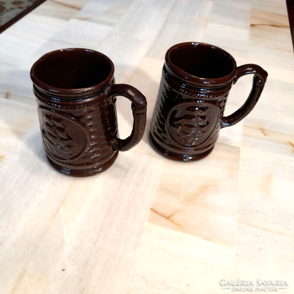 Beer mug, cup in pair, with sailing motif, new, glazed ceramic