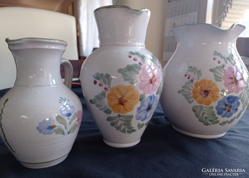 Set of pastel-patterned tumblers, jugs and vases with braided patterned handles