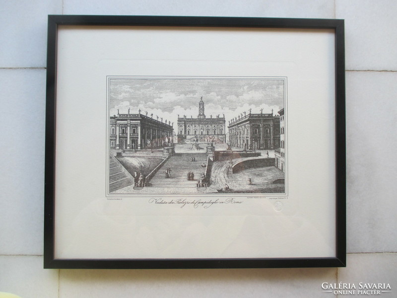 Capitoline Hill and its palaces in Rome: antique engraving 20th century drawing