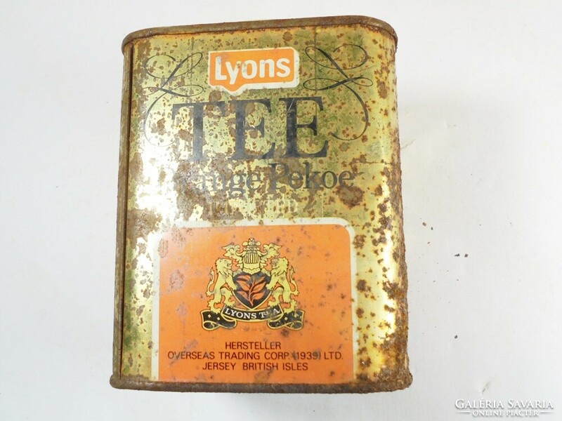 Retro metal tea box metal tin box - lyons thee orange pekoe - 1970s