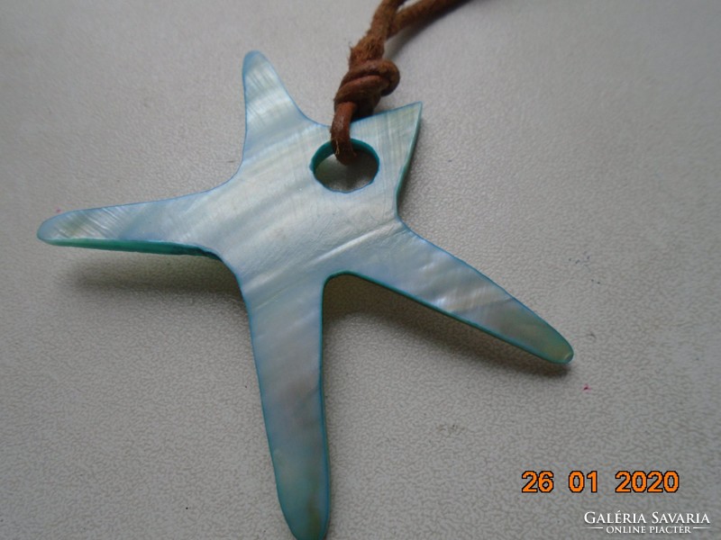 Spectacular mother-of-pearl starfish pendant on a leather cord