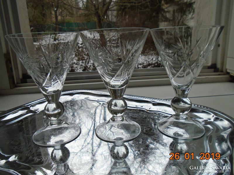 3 pieces of marked Goebel Art Nouveau glasses with polished rotating rosettes