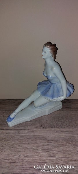 Huge Sandor Olách porcelain ballerina in a blue dress