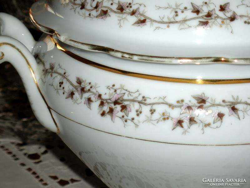 Antique giant footed soup bowl - hand painted