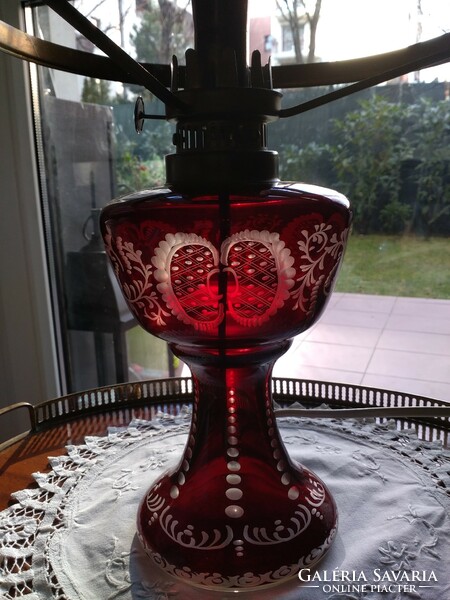 Biborpácolt Lausitzer glass vörös kristály német sztali lámpa