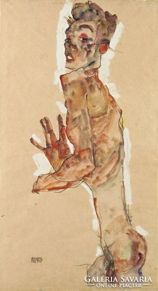 Egon schiele - self portrait with spread fingers - reprint