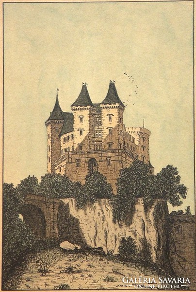 Castle in Austria, signed watercolor, 1931.