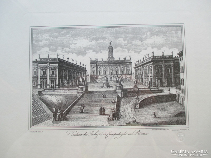 Capitoline Hill and its palaces in Rome: antique engraving 20th century drawing