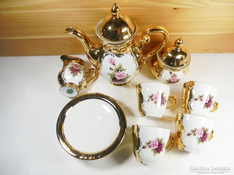 Old Bavarian handarbeit German marked porcelain tea set - 4 person 22 carat gold plated