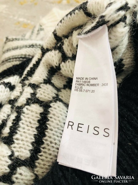 REISS 36-38-as effekt kötésű mohair, fekete - fehér, 19% moher, kötött pulóver