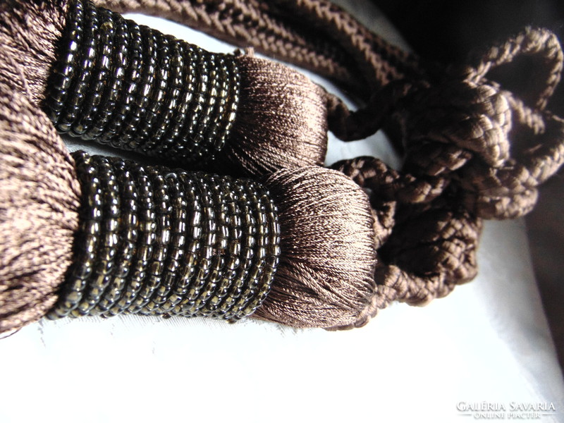 Beautiful beaded brown silk curtain ties in a pair