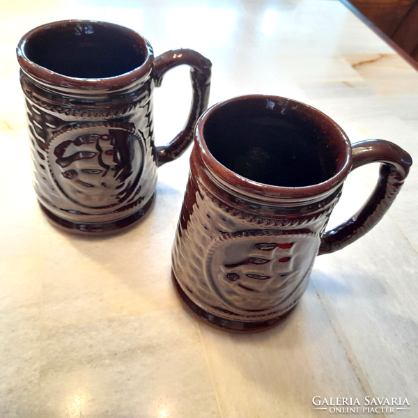 Beer mug, cup in pair, with sailing motif, new, glazed ceramic