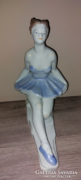 Huge Sandor Olách porcelain ballerina in a blue dress