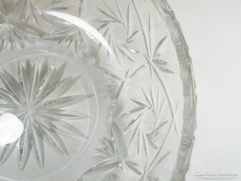 Retro régi üveg vagy kristály tál asztalközép kínáló csiszolt mintás - 22 cm kb. 1970.80-as évekből