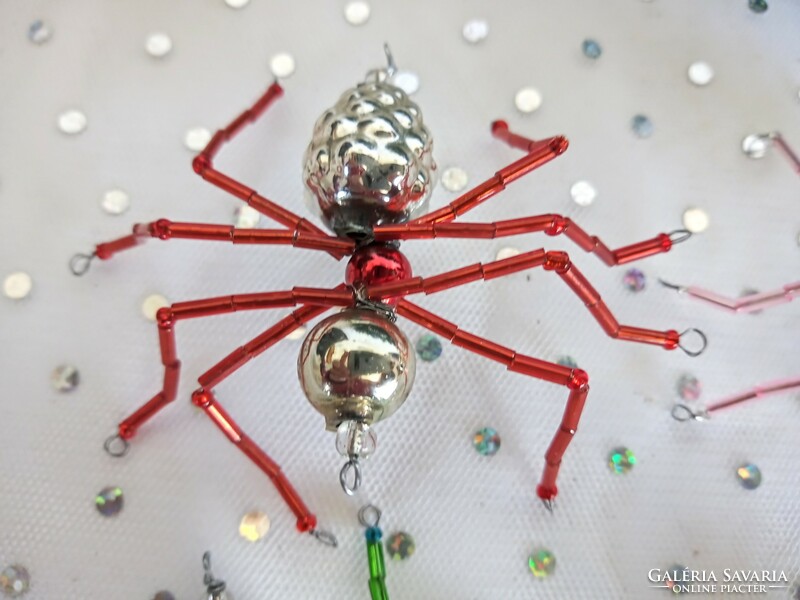 Old tapestry glass Christmas tree decoration spider 5x8cm - per piece
