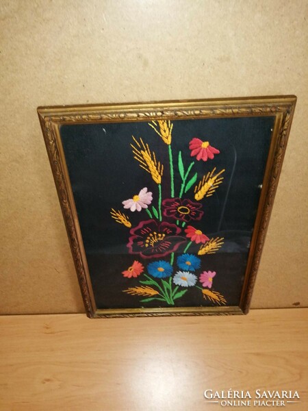 Retro hímzett virágcsokor kép üvegezett képkeret 31*41 cm