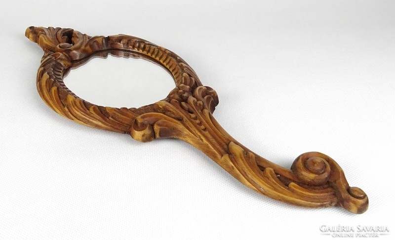 1L737 old carved vanity mirror hand mirror 37.5 Cm