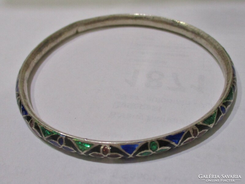 Special antique handmade enameled silver bracelet