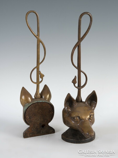 Pair of bronze fox head door supports