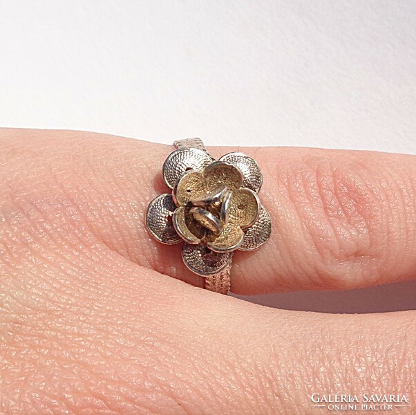 Filigree, flower pattern, adjustable size, Italian silver ring