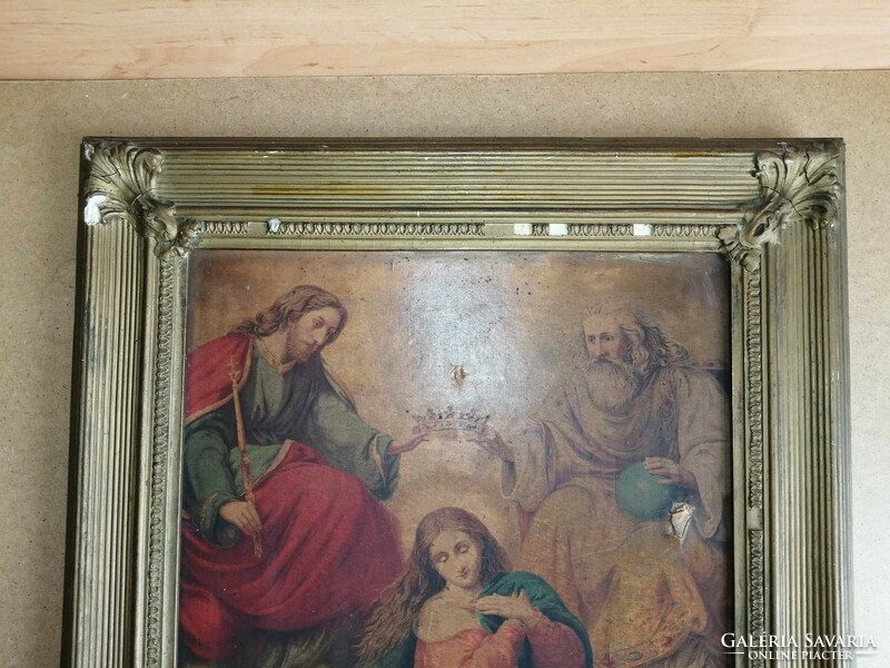 Antik nyomat szentkép oltárkép szentháromság keretben, képkeret 53*63 cm