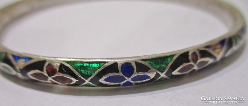 Special antique handmade enameled silver bracelet