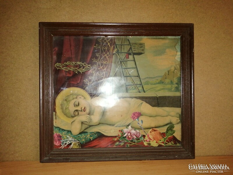 Saint image print in glazed wooden picture frame 44*49.5 cm