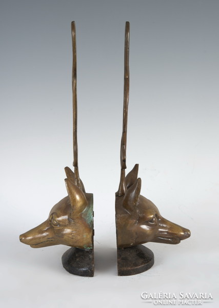 Pair of bronze fox head door supports