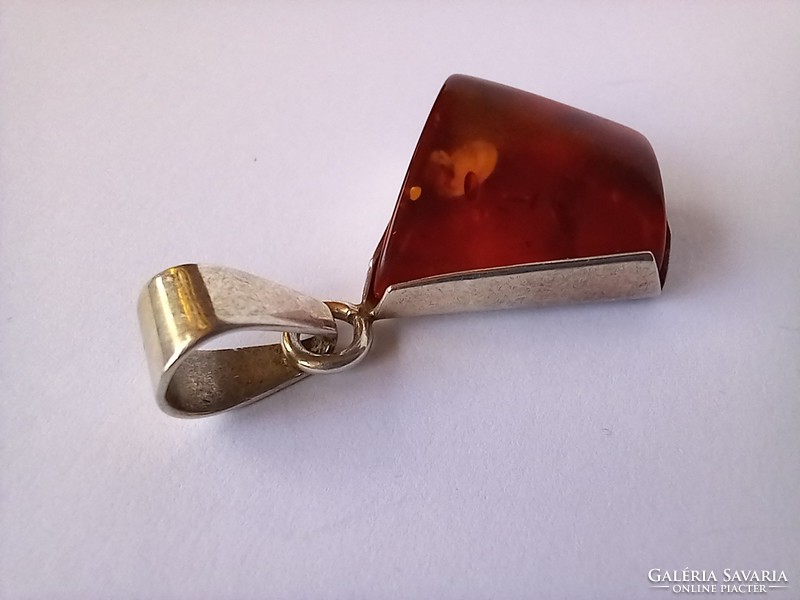 Art deco silver amber stone pendant