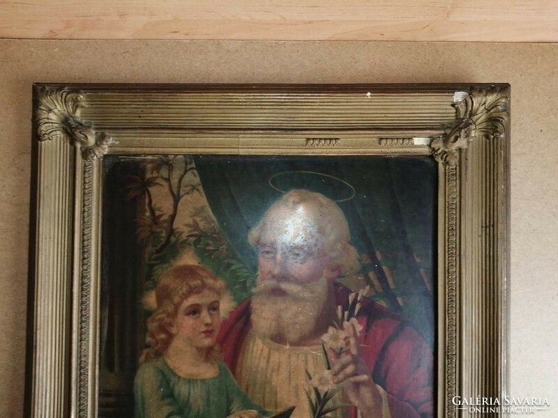 Antique holy picture altar picture print of the father and the son in the frame, picture frame 53*63 cm