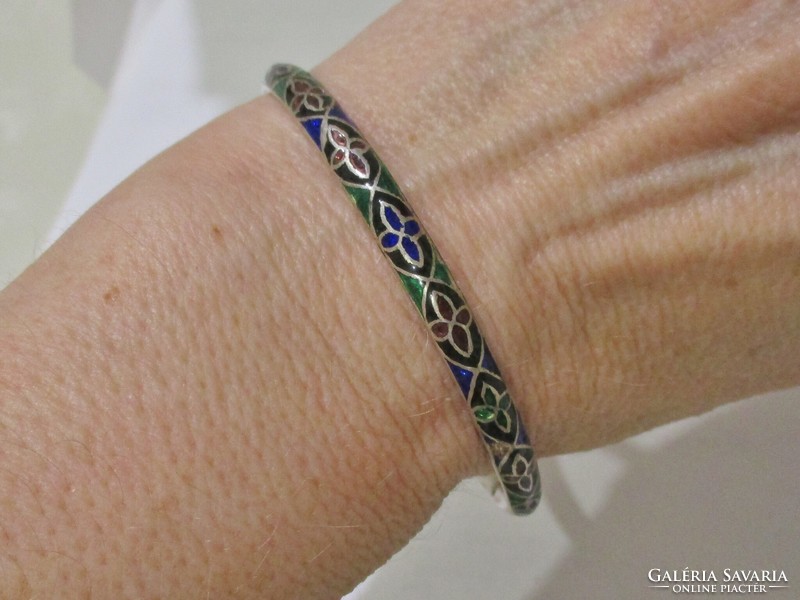 Special antique handmade enameled silver bracelet