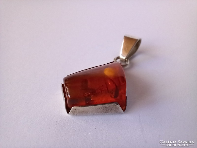 Art deco silver amber stone pendant