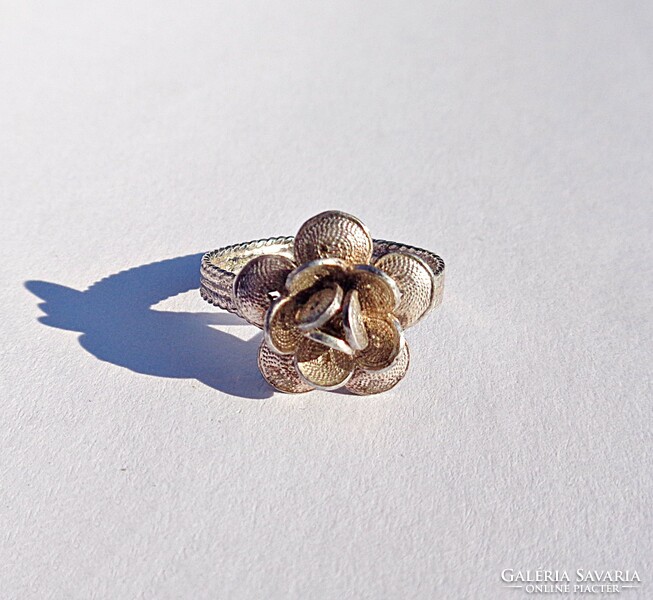 Filigrán , virág mintás, állítható métetű, olasz ezüst gyűrű