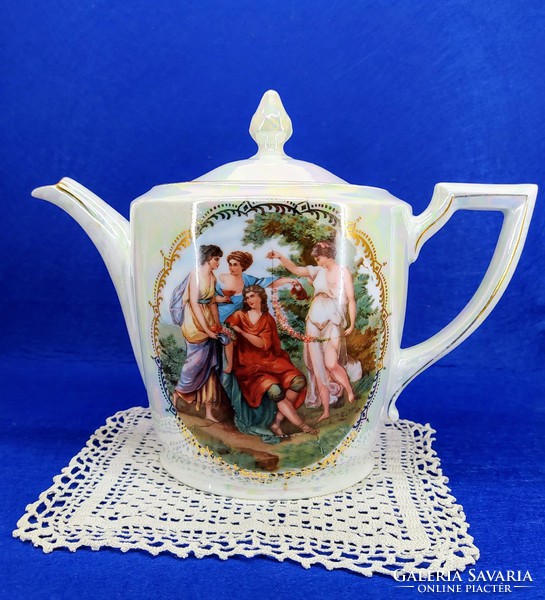 Union T jelzésű, Csehszlovák  gyöngyházfényű porcelán teáskanna