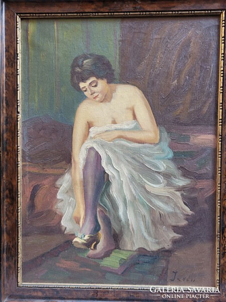 Régi szignós női alakos olaj festmény