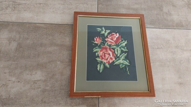 (K) tapestry picture roses 36x41 cm with frame