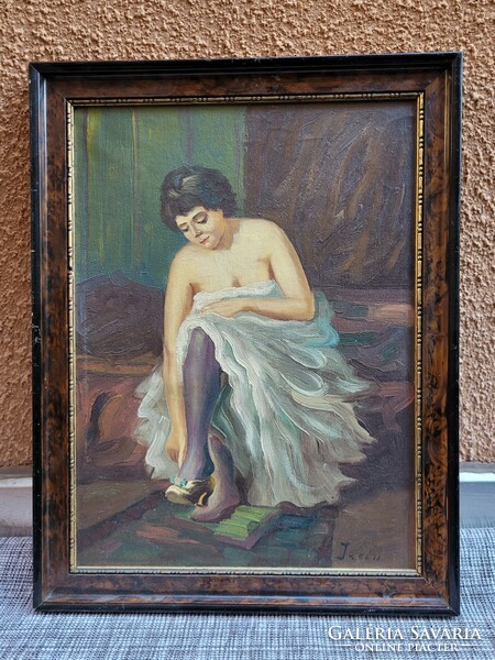 Old signed oil painting of a female figure