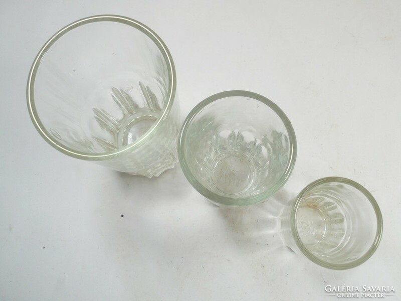 Régi retro üveg kocsmai röviditalos pohár készlet Kádár címer hitelesítő pecsét 3 db 0.3, 0.5 1 dl
