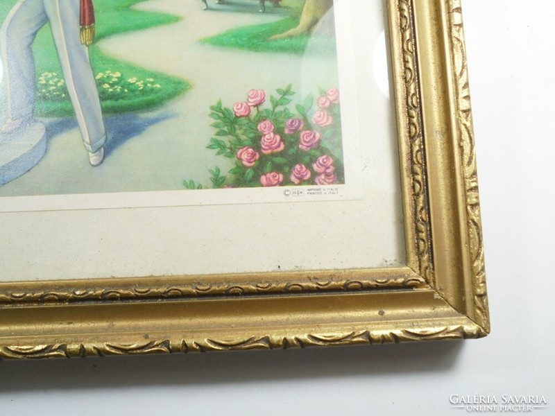 Régi díszes aranyozott fa képkeret olasz nyomtatott képpel - méretei: 33,5 x 27,5 cm