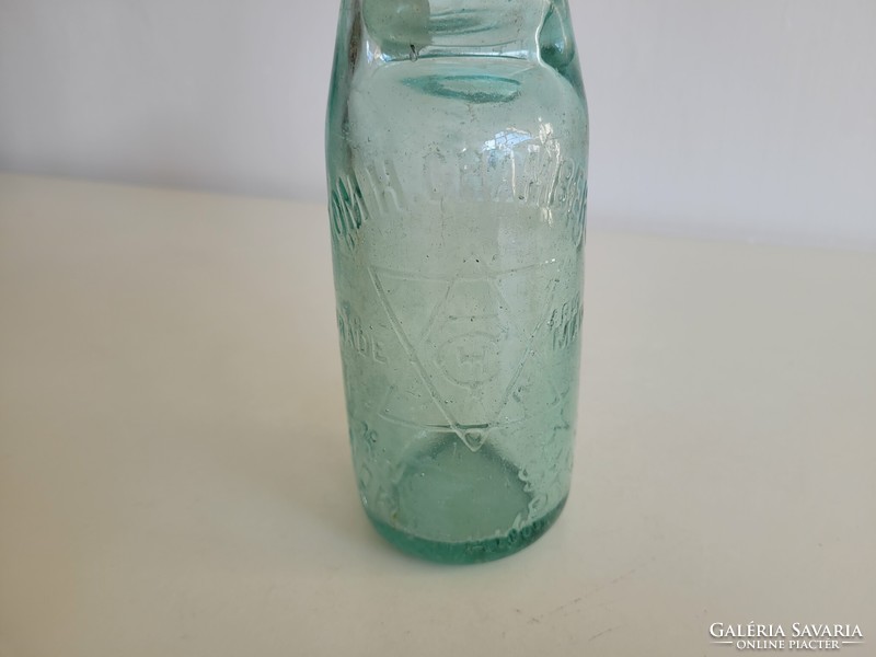 Régi vintage türkiz zöld golyós szódásüveg szódás üveg