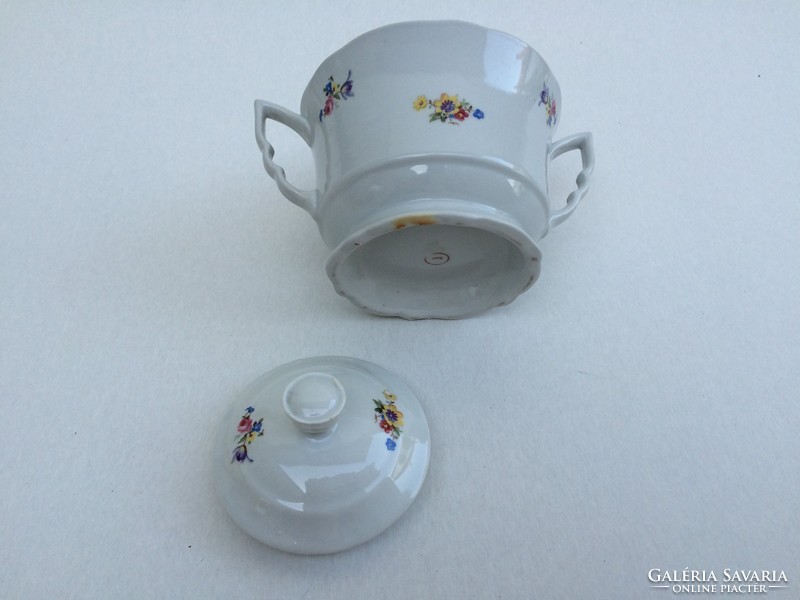 Régi Zsolnay porcelán virágos vintage cukortartó 1 db