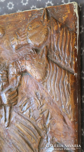 Plaster relief of equestrian doge, social realism, from the cooper's study, discounted