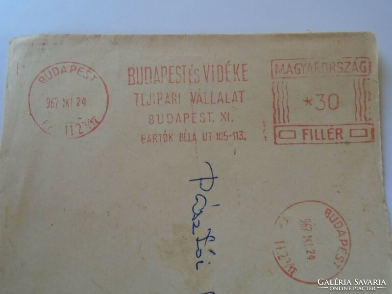 D193745 Régi ajánlott levélboríték  1967 Budapest -Tejipari Vállalat - gépi bélyegzés  Red meter EMA