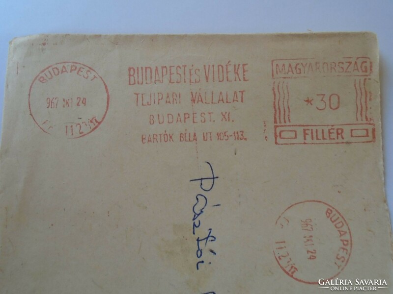 D193745 old registered letter envelope 1967 Budapest - dairy company - machine stamp red meter ema