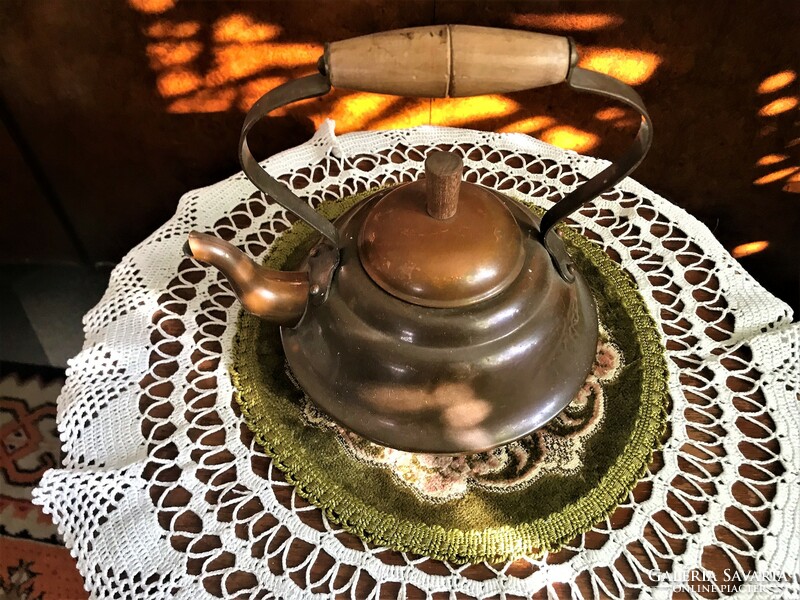 Beautiful, antique, red copper, marked, can still be used today approx. 1 liter teapot
