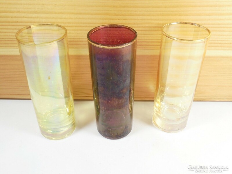 Retro old gold-rimmed, colored tube glass tube glass glass set, oblong glass, 3 pieces approx. 1970s.