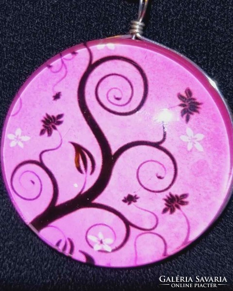 Tree of life pink double large glass lens necklace new! (2080)