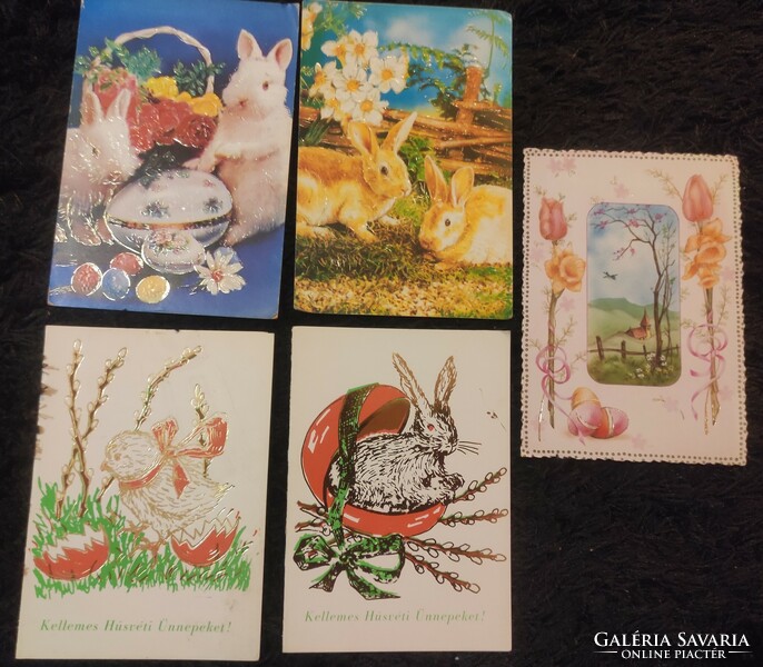 5 db húsvéti képeslap, dombornyomott, aranyozott 1990-es évekből (egyben)