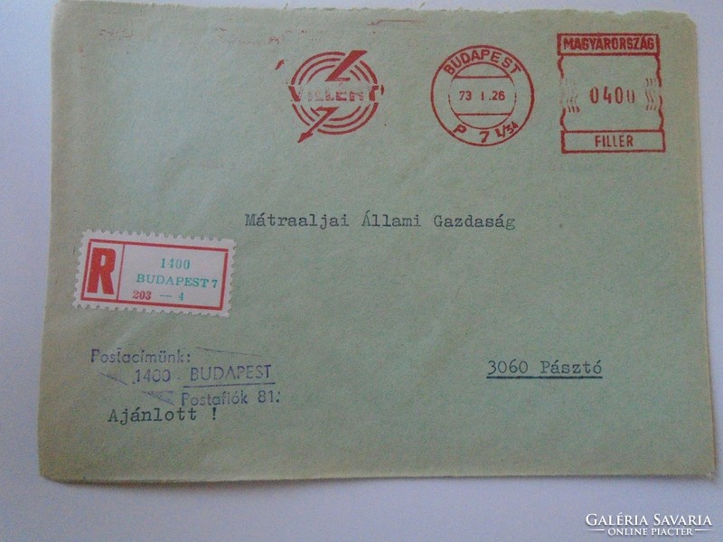 D193748 Régi ajánlott levél 1973 VILLÉRT Budapest   gépi bélyegzés  -  Red meter EMA